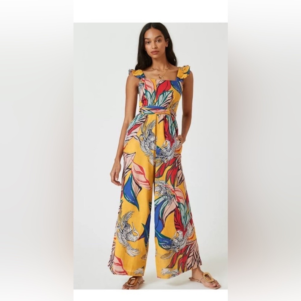 Bel Kazan Anthropology Evie Vibrant Yellow and Red Jumpsuit with Wide-Leg Design